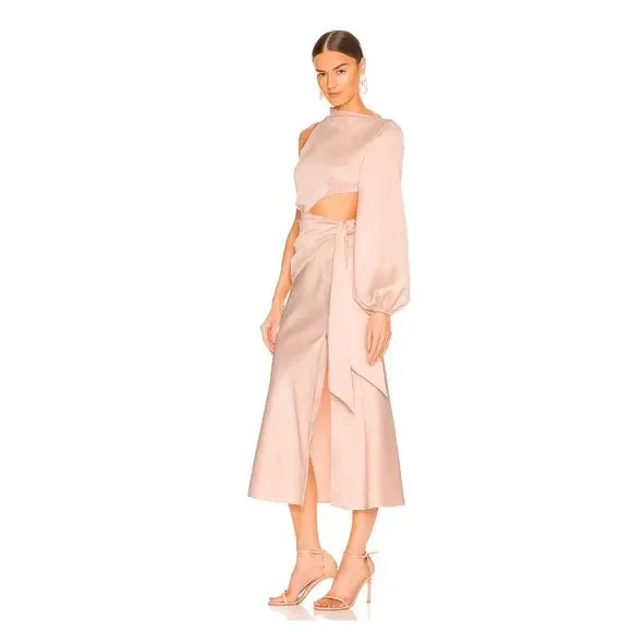 NWT Misha Collection x Revolve Maryan Dress in Pink Rose Cloud Cut Out Faux Wrap - Picture 3 of 14